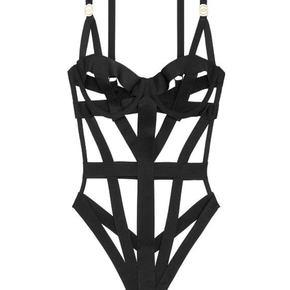 Victoria's Secret Black Strappy Cutout Teddy